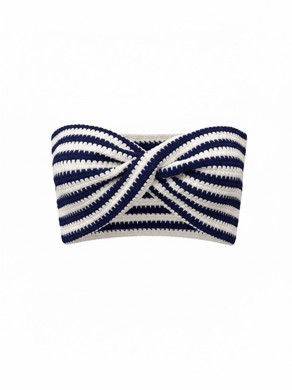 Blue & white crochet twist-front crop top